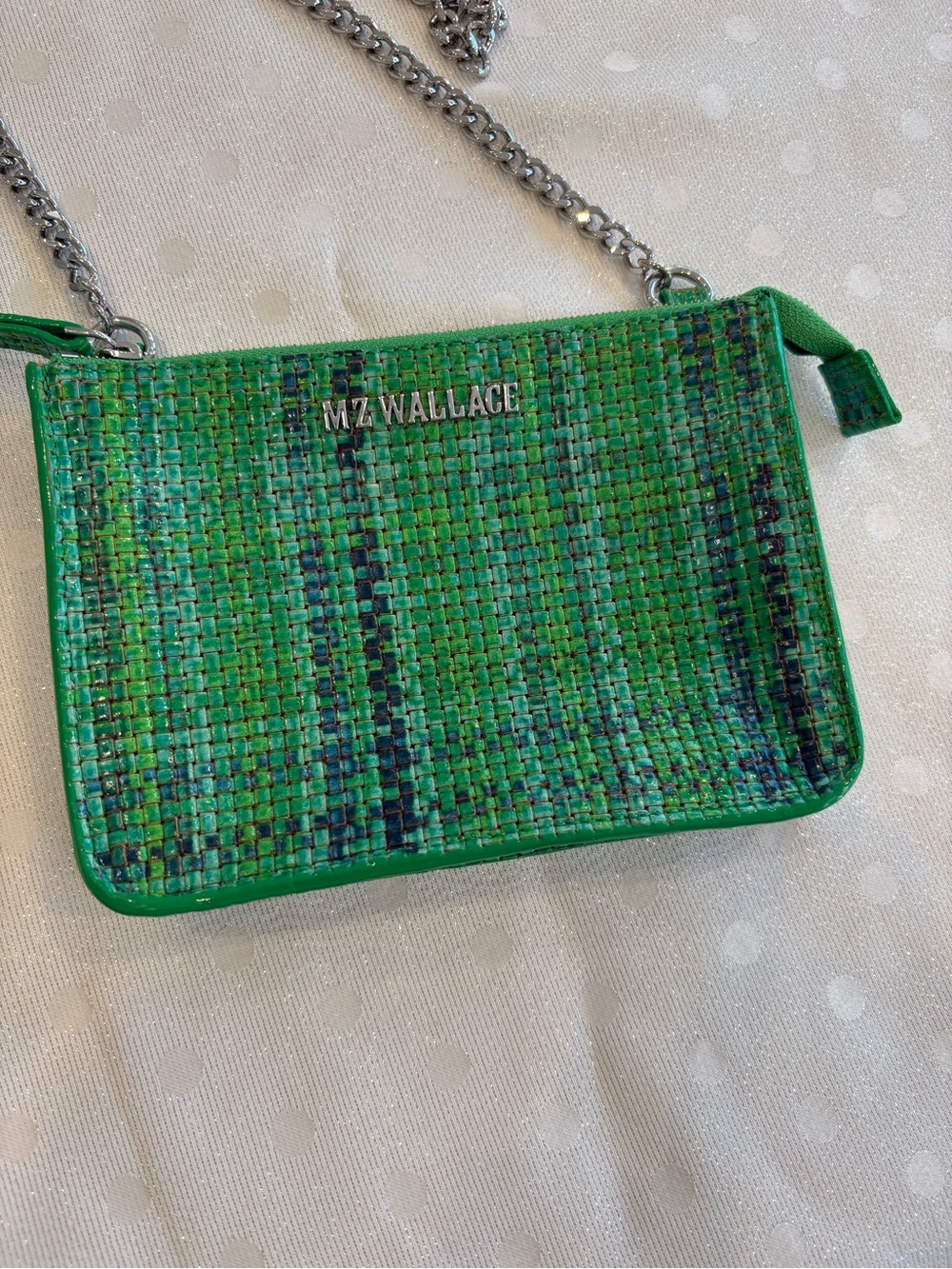 MZ WALLACE Green Tweed Mini Crossbody with Silver Chain - Picture 3 of 4